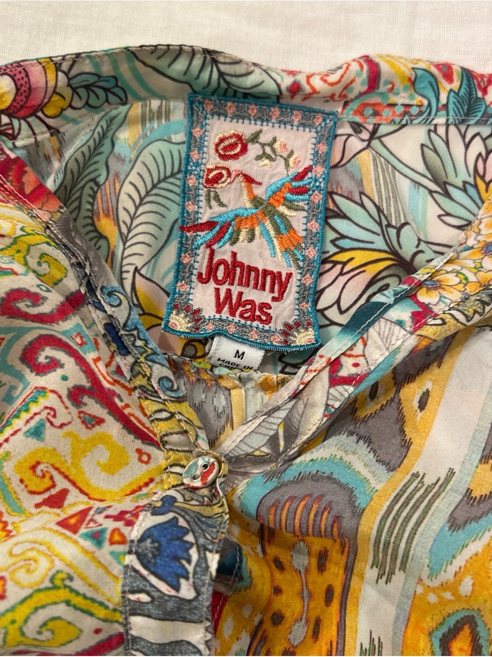 Johnny Was Teal, Yellow and Fuchsia Paisley-Print Button - Picture 3 of 5